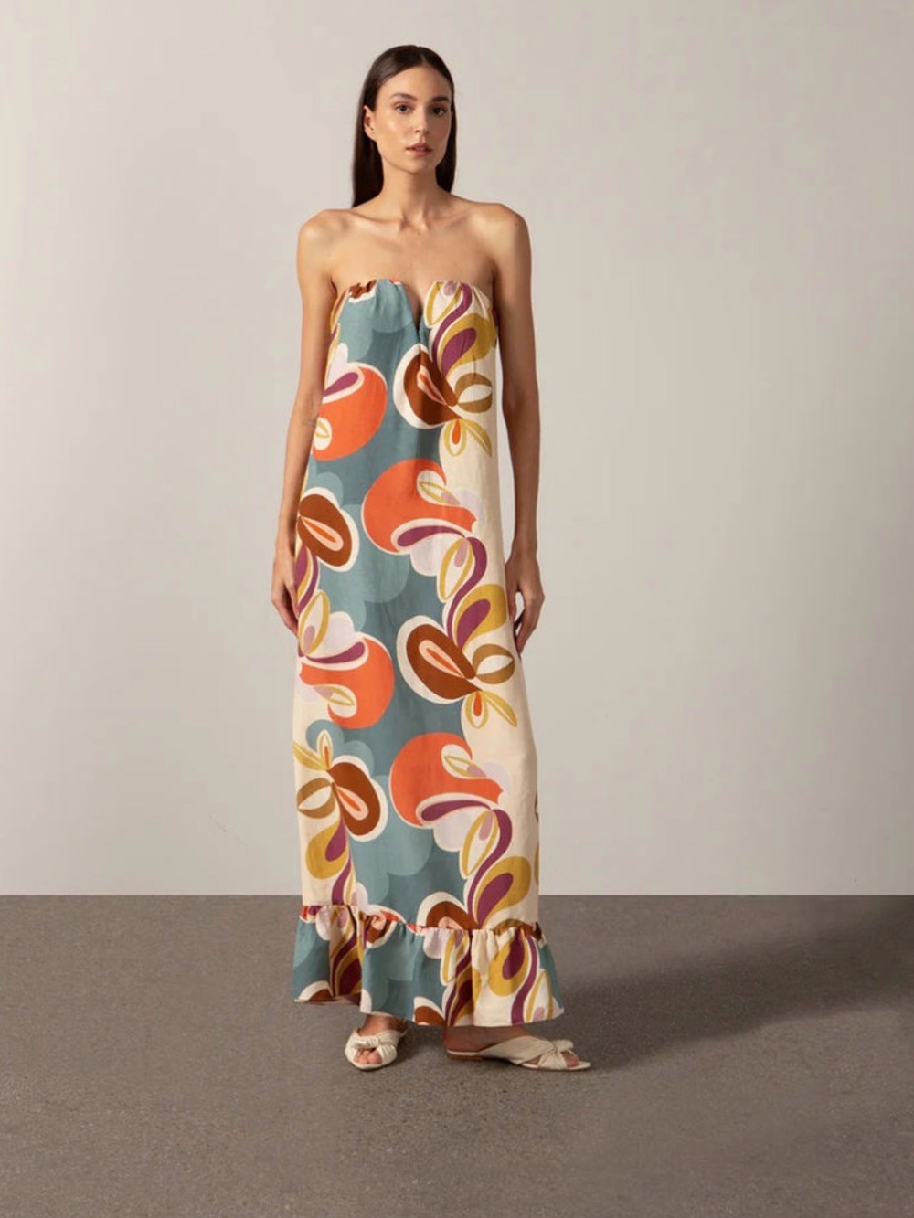 Adriana Degreas strapless Maxi Dress with Retro Floral Print